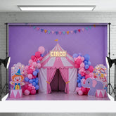 Aperturee - Aperturee Pink Purple Circo Circus Cake Smash Photo Backdrop